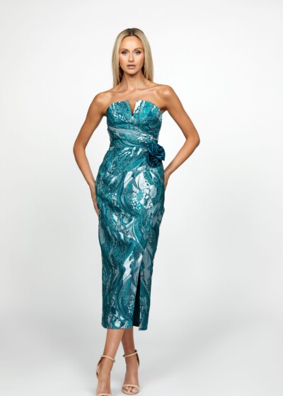 Featured image for “BL69D20S Karter Strapless Pleated Midi by Bariano”