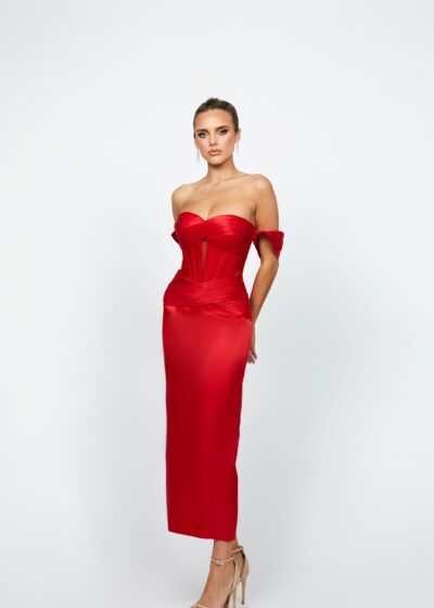 Featured image for “B74D50L Elyse Off Shoulder Midaxi by Bariano”